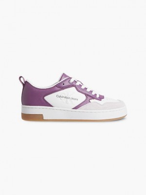 White Calvin Klein Leather Women Sneakers | ZWAQ-27153