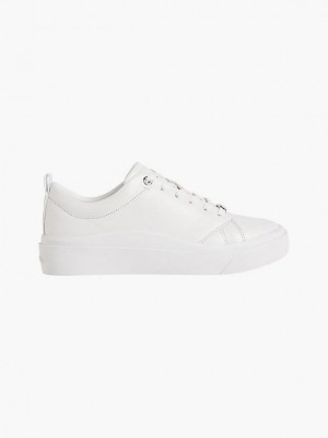 White Calvin Klein Leather Women Sneakers | ESJX-19704