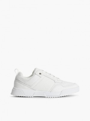 White Calvin Klein Leather Women Sneakers | YOAW-82103