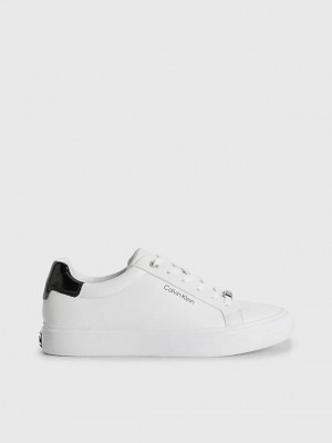 White Calvin Klein Leather Women Sneakers | ESAO-31926