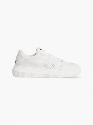White Calvin Klein Leather Women Sneakers | XDLF-81230