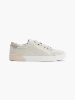 White Calvin Klein Leather Women Sneakers | XRPZ-29510