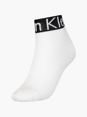 White Calvin Klein Logo Ankle Women Socks | NIFZ-84590
