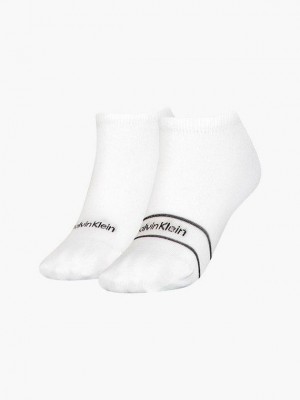 White Calvin Klein Logo Ankle Women Socks | OULS-41736