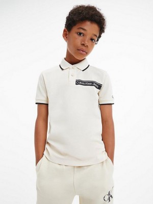 White Calvin Klein Logo Boys's Polo Shirt | RUSG-54173