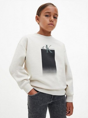 White Calvin Klein Logo Boys's Sweatshirt | ZBDX-80972