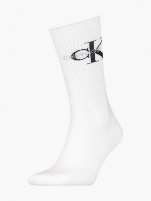 White Calvin Klein Logo Crew Men Socks | CZRH-37062