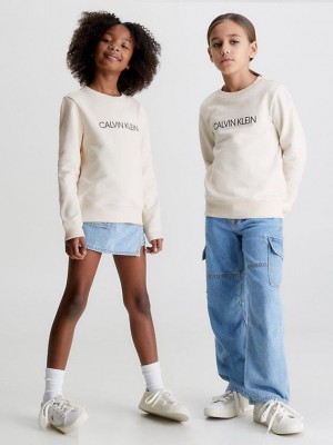 White Calvin Klein Logo Girls's Sweatshirt | QZJT-58396