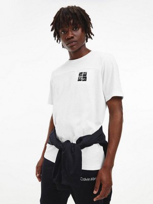 White Calvin Klein Logo Gym Men T-Shirt | KTJA-50421