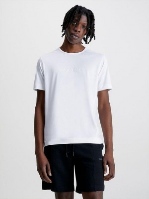 White Calvin Klein Logo Gym Men T-Shirt | HSNB-76985