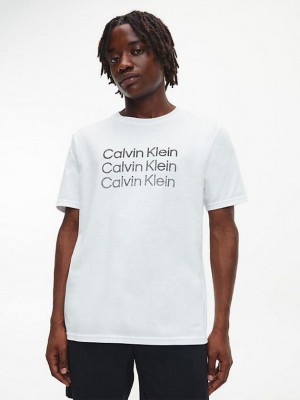 White Calvin Klein Logo Gym Men T-Shirt | NOWT-15382