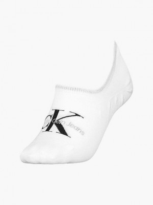 White Calvin Klein Logo Invisible Women Socks | EWAV-89476