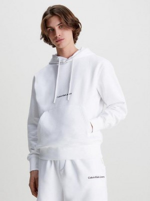 White Calvin Klein Logo Men Hoodie | VRFP-32758