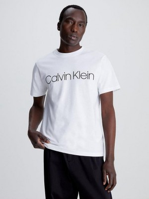 White Calvin Klein Logo Men T-Shirt | IZRE-05734