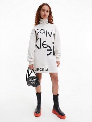 White Calvin Klein Logo Sweatshirt Women Dress | GLSM-71835