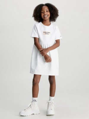 White Calvin Klein Logo T-Shirt Girls's Dress | LZRU-95413