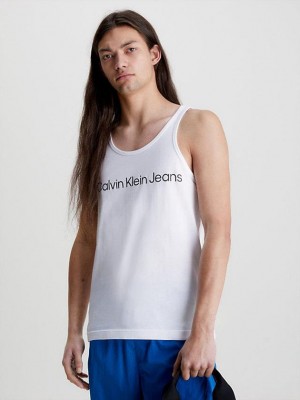 White Calvin Klein Logo Tank Men Top | JORZ-93147