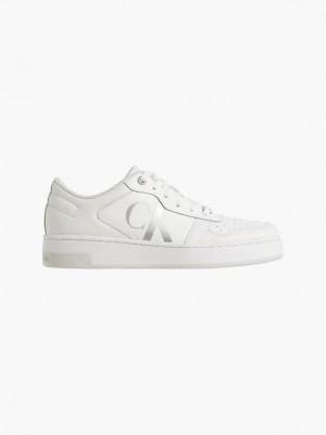 White Calvin Klein Logo Women Sneakers | MVLS-27354