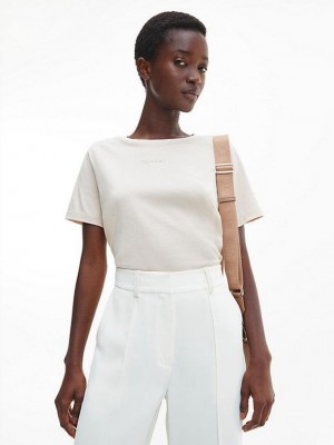 White Calvin Klein Logo Women T-Shirt | MWNF-60284