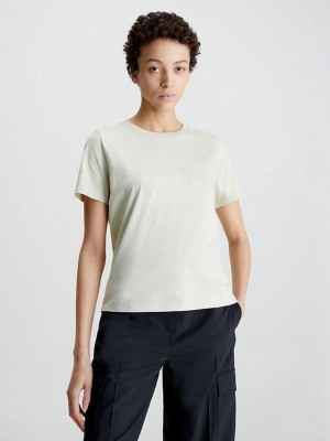 White Calvin Klein Logo Women T-Shirt | SLPH-81972