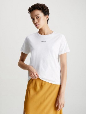 White Calvin Klein Logo Women T-Shirt | XKME-35960