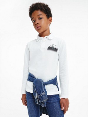 White Calvin Klein Long Sleeve Boys's Polo Shirt | OGIL-15283