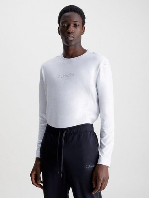 White Calvin Klein Long Sleeve Gym Men T-Shirt | BQYX-75316