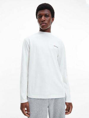 White Calvin Klein Long Sleeve Mock Neck Men Top | LGKH-79140
