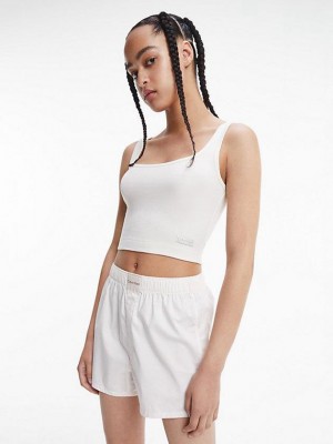 White Calvin Klein Lounge Tank - Pure Ribbed Women Top | YAUE-49713