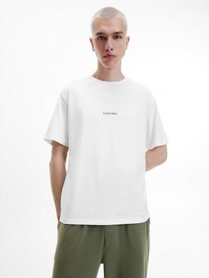 White Calvin Klein Lounge - Embossed Icon Men T-Shirt | HJYC-28340