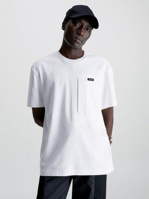 White Calvin Klein Mesh Pocket Men T-Shirt | ENXR-61037