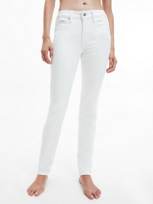 White Calvin Klein Mid Rise Skinny Women Jeans | YRTI-25146
