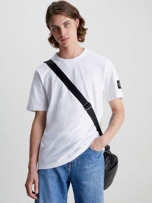 White Calvin Klein Monogram Badge Men T-Shirt | WMUL-73201