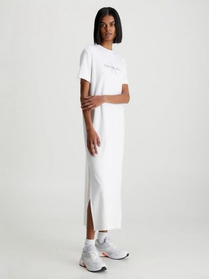 White Calvin Klein Monogram Maxi T-Shirt Women Dress | BCYL-31708