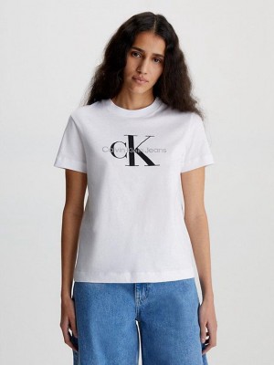 White Calvin Klein Monogram Women T-Shirt | ABSZ-61072