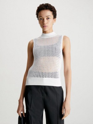 White Calvin Klein Openwork Tank Women Top | GVOJ-69817