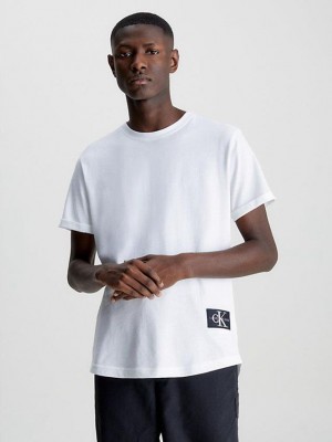 White Calvin Klein Organic Cotton Badge Men T-Shirt | QSWX-35209