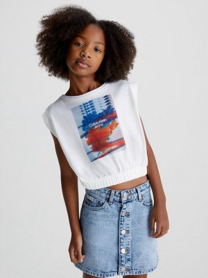 White Calvin Klein Organic Cotton Graphic Girls's T-Shirt | MIGQ-92016