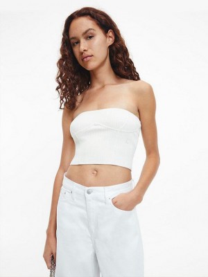 White Calvin Klein Organic Cotton Knit Bustier Women Top | JGDC-21604
