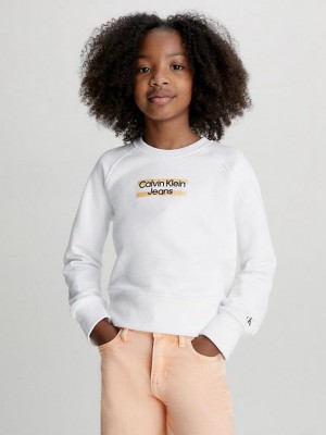 White Calvin Klein Organic Cotton Logo Girls's Sweatshirt | KRBQ-89451