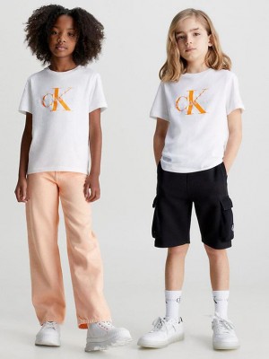 White Calvin Klein Organic Cotton Logo Girls's T-Shirt | YCNU-89735