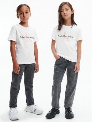 White Calvin Klein Organic Cotton Logo Girls's T-Shirt | SEFM-96847