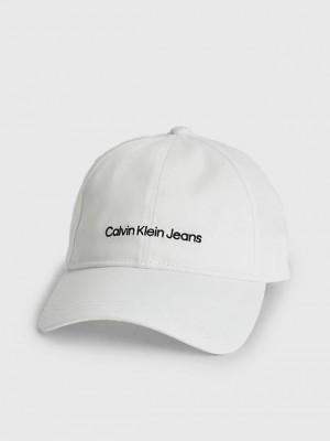 White Calvin Klein Organic Cotton Logo Men Cap | EMDG-07962