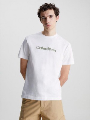 White Calvin Klein Organic Cotton Logo Men T-Shirt | OCWK-45618