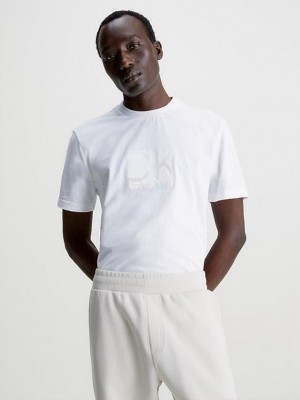 White Calvin Klein Organic Cotton Logo Men T-Shirt | QRIW-23618