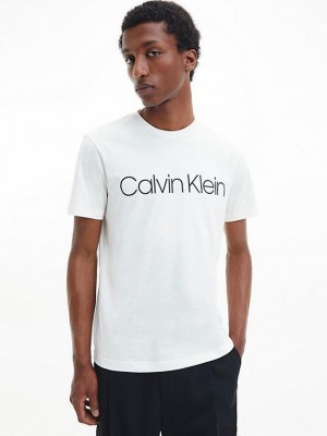 White Calvin Klein Organic Cotton Logo Men T-Shirt | DOSF-63475