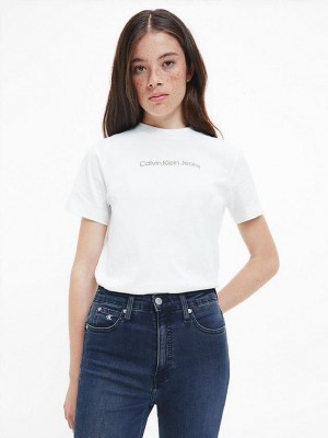 White Calvin Klein Organic Cotton Logo Women T-Shirt | ZDKR-68170