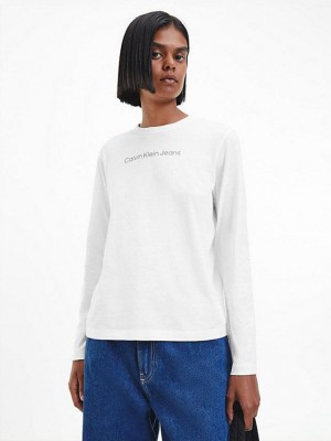 White Calvin Klein Organic Cotton Long Sleeve Women T-Shirt | BOMJ-76350