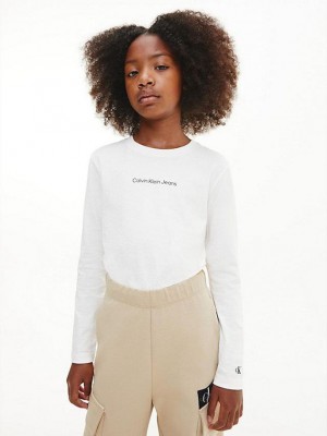White Calvin Klein Organic Cotton Long Sleeve Girls's T-Shirt | JXPV-83490