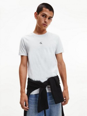 White Calvin Klein Organic Cotton Monogram Men T-Shirt | MZYV-28416